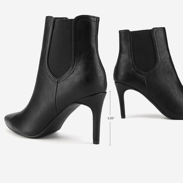 Pointed Toe Stiletto Chelsea Ankle Booties - BLACK PU - 3